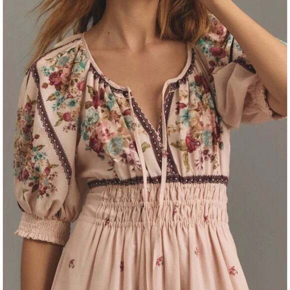 Anthropologie Dresses & Skirts - Anthropologie Somerset Pink Floral Maxi Dress Feminine Pretty Women's M Puff Slv